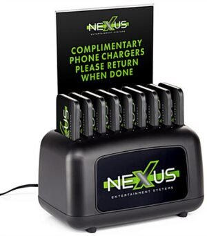 Tabletop Charging Station w/ Custom Graphics, 9 Printed Banks, 3 Cable Types - Black