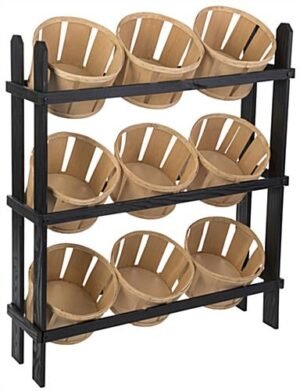 Tiered Wooden Display, Floor Standing, 9 Baskets – Black & Oak