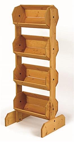 Tiered Wooden Display, Floorstanding, 4 Bins - Oak