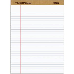 TOPS Legal Pad Plus, Legal Ruled, White, 8-1/2” x 11-3/4”, 50 Sheets, 12 Pads