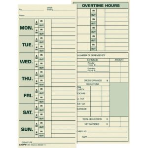 TOPS Time Card, Weekly, Two-Sided, 3 1/2 x 8 1/2, 500 ct