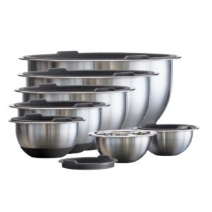 Tramontina Stainless Steel Mixing Bowls with Lids, Gray, 14 piece