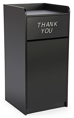 Trash Receptacle for 36 Gallon Bin, Tray Shelf, THANK YOU Message - Black