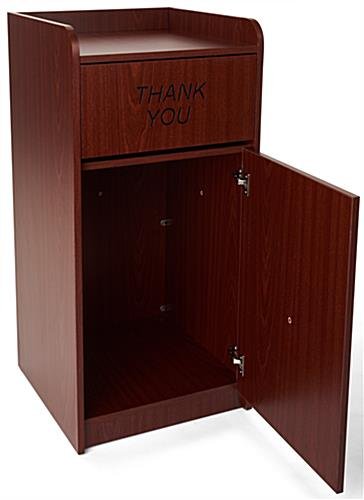 Trash Receptacle for 36 Gallon Bin, Tray Shelf, THANK YOU Message - Mahogany - Image 2