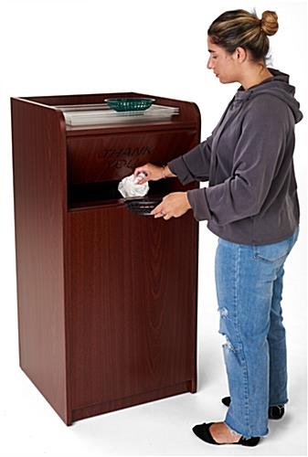 Trash Receptacle for 36 Gallon Bin, Tray Shelf, THANK YOU Message - Mahogany - Image 5