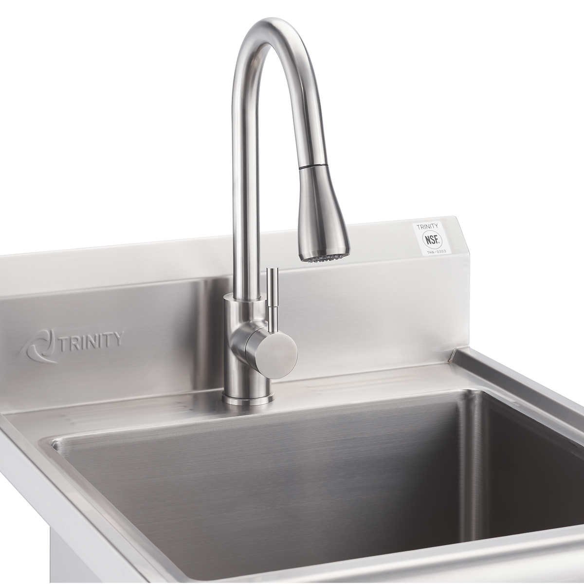 TRINITY EcoStorage NSF Utility Sink with Pull-Out Faucet, 18" x 16" x 13", Stainless Steel - Image 2
