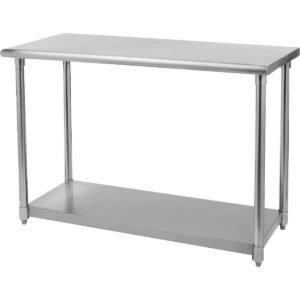 TRINITY NSF Prep/Work Table with Adjustable Shelf, 48" x 24" x 34-36", Stainless Steel