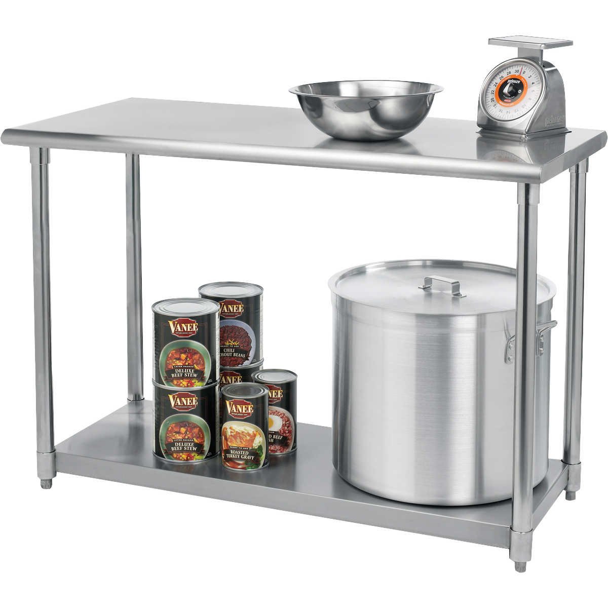 TRINITY NSF Prep/Work Table with Adjustable Shelf, 48" x 24" x 34-36", Stainless Steel - Image 2