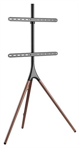 Tripod Easel TV Stand, Fits Screens 43”- 65”, Wooden Legs, 180° Swivel – Black/Walnut