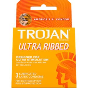 Trojan Ultra Ribbed Lubricated Latex Condoms, 18 ct