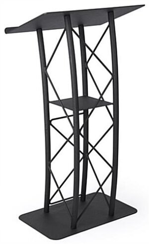 Truss Podium for Floor, Built-in Shelf, Curved, Aluminum and Steel - Black