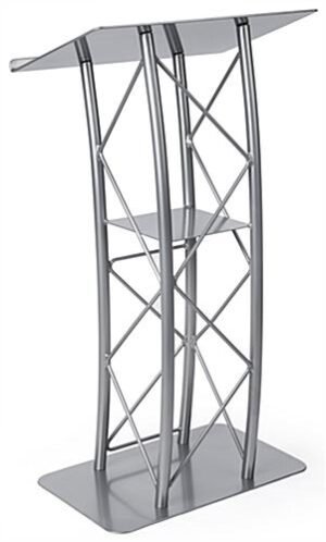 Truss Podium for Floor, Built-in Shelf, Curved, Aluminum and Steel - Silver
