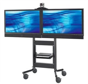TV Cart with 2 Mounts for Monitor 32 to 55", Height-adjustable Camera Shelf - Black
