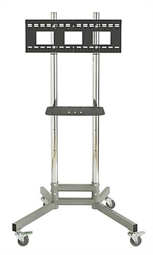 TV Cart with Height-adjustable Shelf, Fits Monitors 32 to 55" - Silver - Image 2