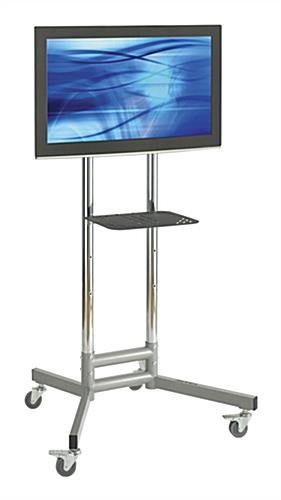 TV Cart with Height-adjustable Shelf, Fits Monitors 32 to 55" - Silver