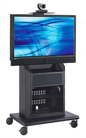 TV Cart with Mount for Monitors 55", Storage Cabinet, Camera Shelf - Black