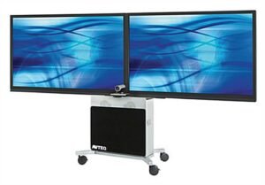 TV Cart with Storage Cabinet, 2 Mounts Fit Monitors up to 70" - Black