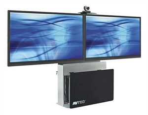 TV Cart with Storage Cabinet, Mount Fits Monitors up to 70", Camera Shelf - Black