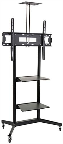 TV Stand for Floor with Wheels, Fits Monitors 40-80", Includes Camera Shelf - Black