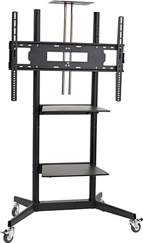 TV Stand for Floor with Wheels, Fits Monitors 40-80", Includes Camera Shelf - Black - Image 3