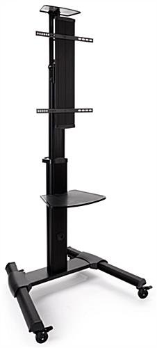 TV Stand w/ Shelf, Fits Monitors 37 - 70-In, Camera Tray & AV Shelf, Wheels – Black - Image 3