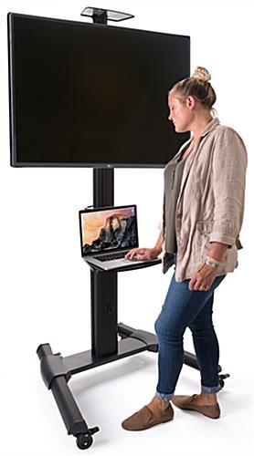 TV Stand w/ Shelf, Fits Monitors 37 - 70-In, Camera Tray & AV Shelf, Wheels – Black - Image 8