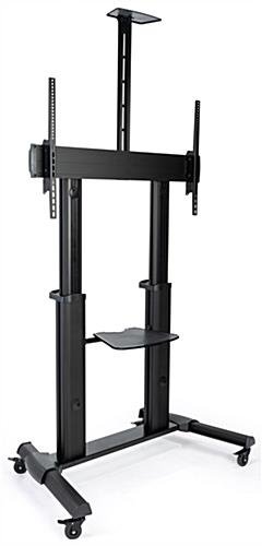 TV Stand w/ Shelf, Fits Monitors 60 - 100-In, Camera Tray & AV Shelf, Wheels – Black