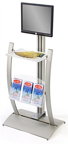 TV Stand w/ Tilt Mount for Monitors 12 to 22-Inch, Literature Pocket & Shelf - Silver - Image 2