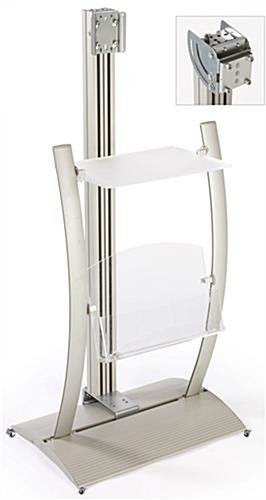 TV Stand w/ Tilt Mount for Monitors 12 to 22-Inch, Literature Pocket & Shelf - Silver