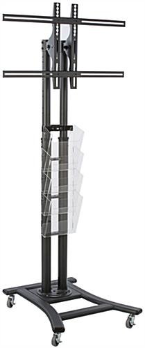 TV Stand w/ Wheels & 4 Pocket Literature Rack, For 32”-65”, Height Adjustable - Black - Image 2