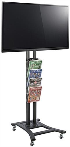 TV Stand w/ Wheels & 4 Pocket Literature Rack, For 32”-65”, Height Adjustable - Black