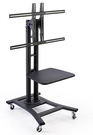 TV Stand with 19” Shelf, Fits Monitors 37” to 65”, Wheels – Black
