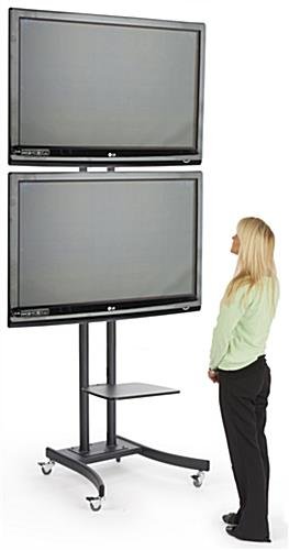 TV Stand with 2 Mounts for Monitors 32 to 65", Shelf, Wheels, Adjustable - Black - Image 8