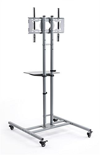 TV Stand with Adjustable Shelf, Fits Monitors 32 to 50", Locking Wheels – Silver - Image 2