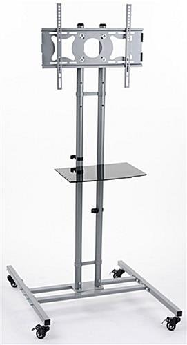 TV Stand with Adjustable Shelf, Fits Monitors 32 to 50", Locking Wheels – Silver