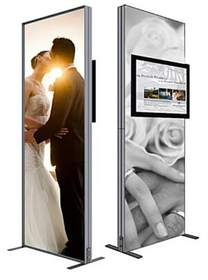 TV Stand with Custom Printed Graphics, Double Sided, Fits 26 to 40" Monitors, Silver