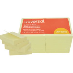 Universal Self-Stick Notes, Yellow, 3" x 3", 100 Sheets, 18 Pads