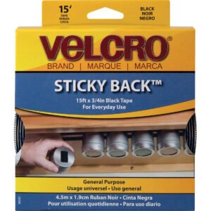 VELCRO Brand Sticky-Back Hook & Loop Fasteners with Dispenser, 5 lb Capacity, 3/4" x 15', Black