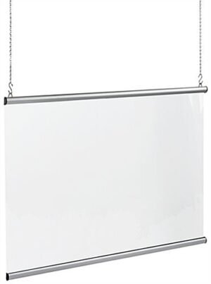 Vinyl Sneeze Shield with Aluminum Snap Rails, Ceiling Hanging - Clear