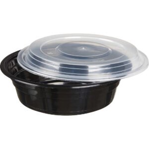 Vital International Solutions Round Container with Lid, 32 oz, Black, 150 ct