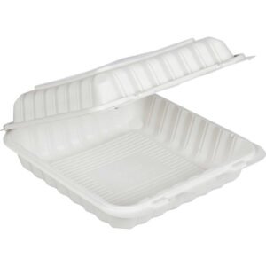 Vital International Solutions Single Compartment Hinged Container, 9" x 9", White, 150 ct