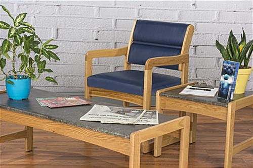 Waiting Room Chair with Light Oak Finish & Smooth Upholstery - Blue - Image 4