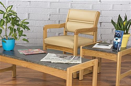Waiting Room Chair with Light Oak Finish & Smooth Upholstery – Cream - Image 4
