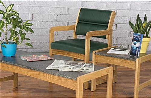 Waiting Room Chair with Light Oak Finish & Smooth Upholstery - Green - Image 4