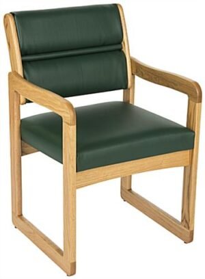 Waiting Room Chair with Light Oak Finish & Smooth Upholstery - Green