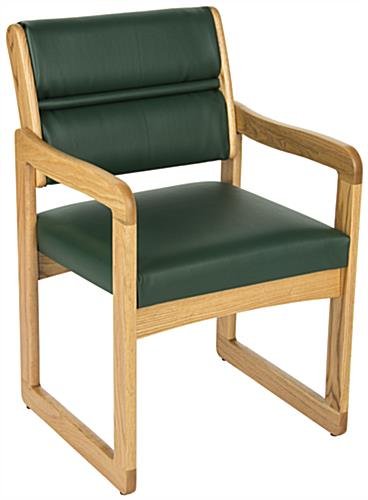 Waiting Room Chair with Light Oak Finish & Smooth Upholstery - Green