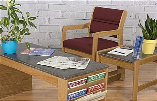 Waiting Room Chair with Medium Oak Finish & Textured Upholstery – Burgundy - Image 4