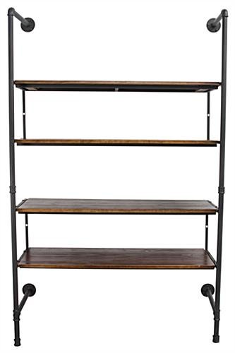 Wall Mounted Pipeline Display, 4 Pine Wood Shelves – Dark Brown - Image 2