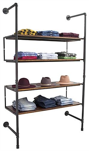 Wall Mounted Pipeline Display, 4 Pine Wood Shelves – Dark Brown - Image 3