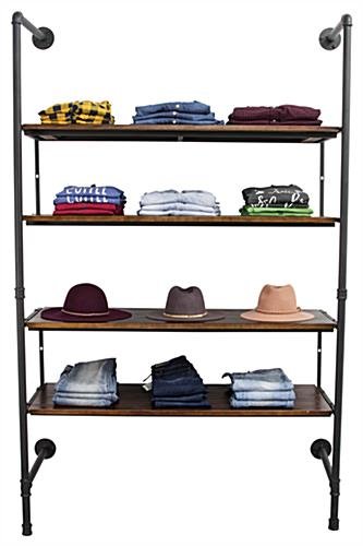 Wall Mounted Pipeline Display, 4 Pine Wood Shelves – Dark Brown - Image 4